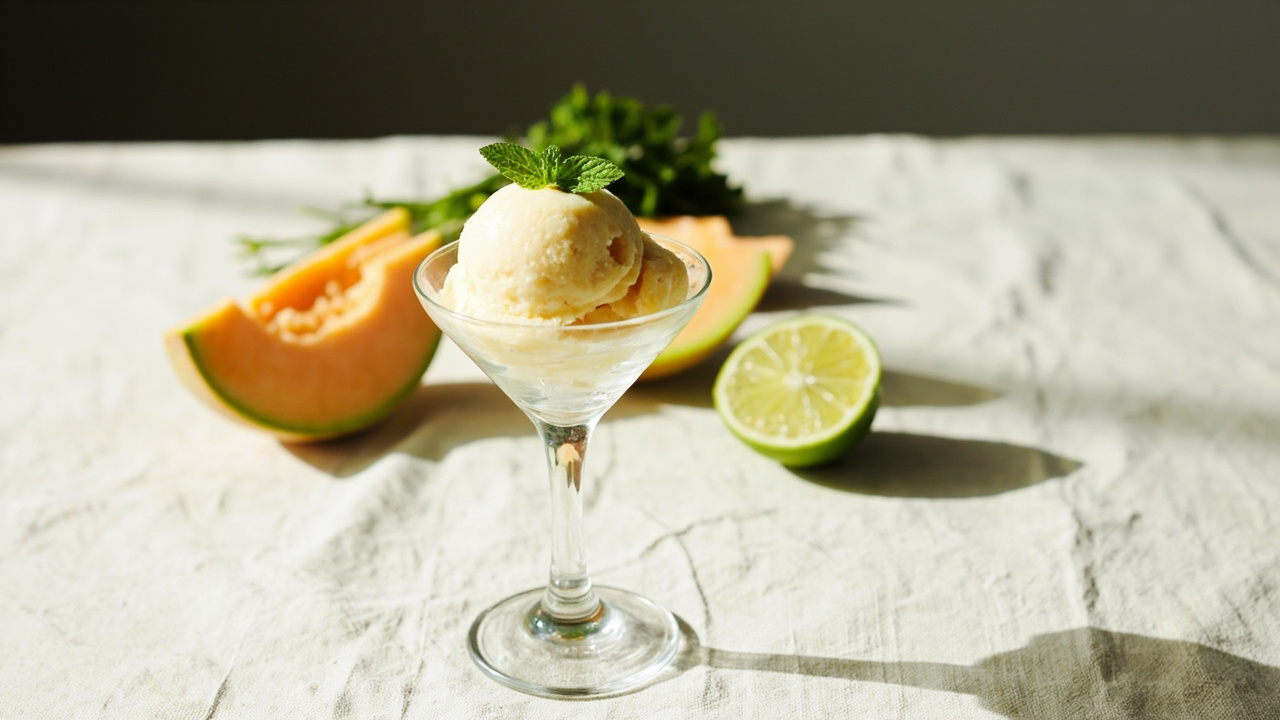 Cantaloupe Lime Sorbet with Fresh Mint