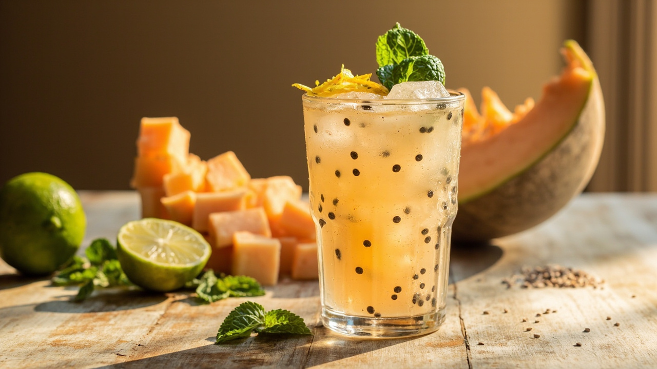 Cantaloupe Mint Sparkler with Chia Seeds