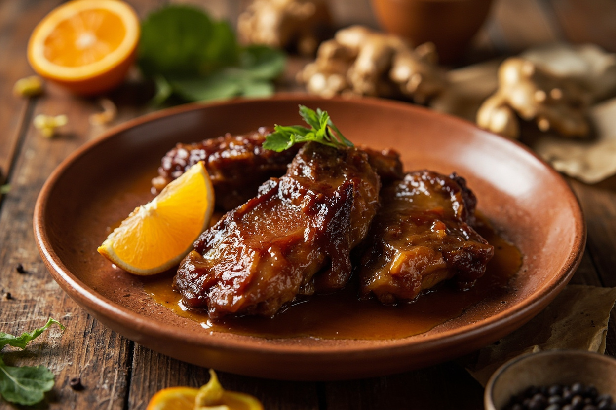 Caramel-Braised Duck with Ginger and Orange
