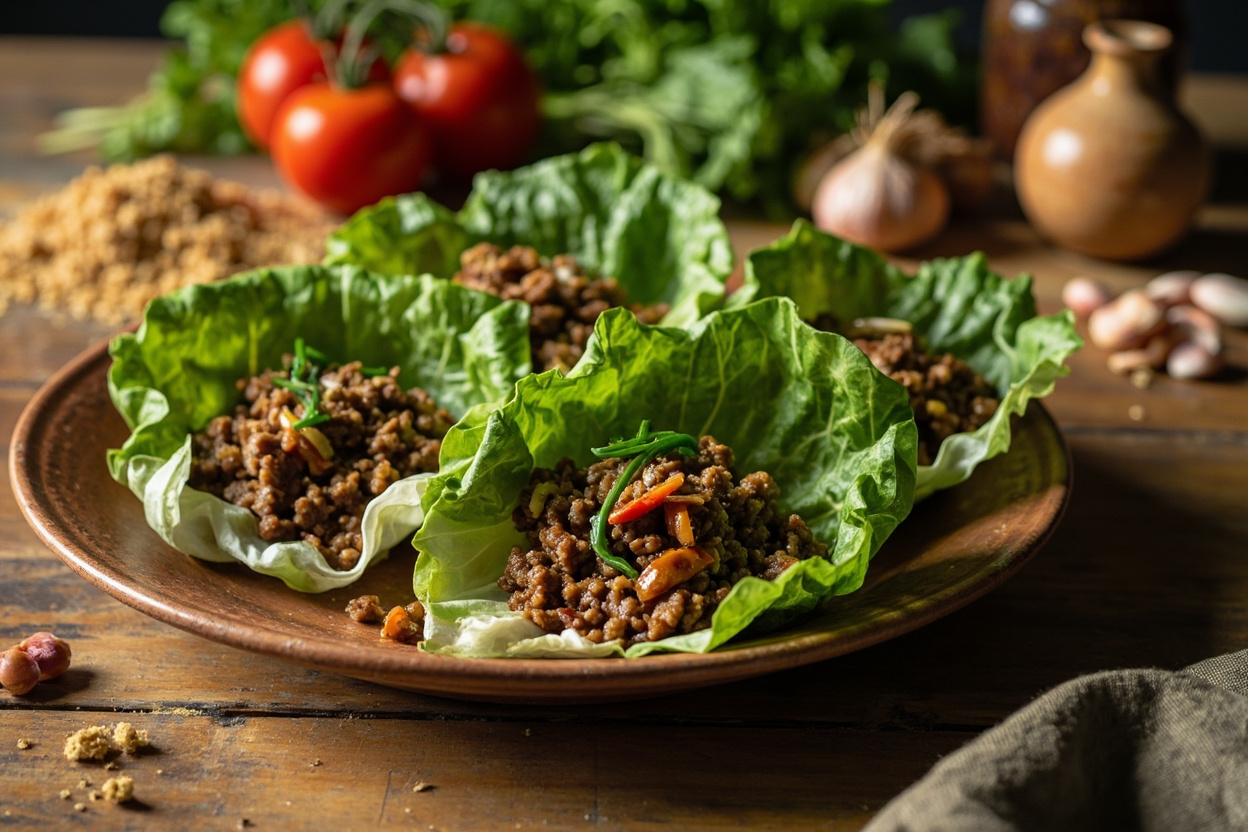 Caramel Ginger Beef Lettuce Cups