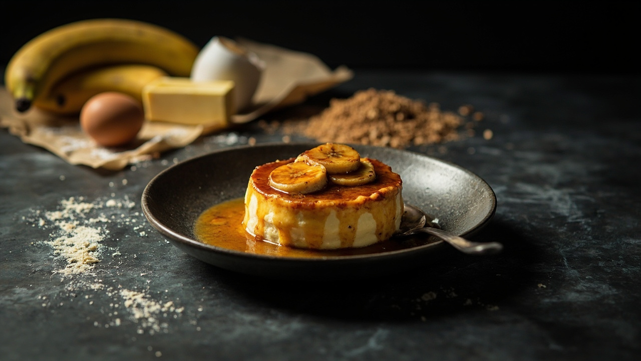 Caramelized Banana and Almond Custard with Salted Butter Sauce