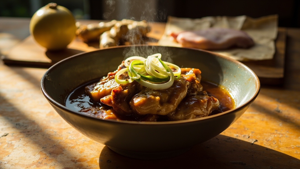 Caramelized Onion and Ginger Braised Chicken Thighs