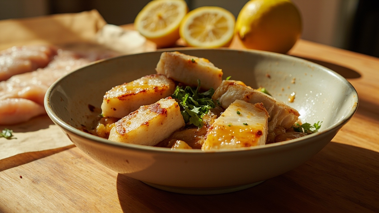 Caramelized Onion Cod Bites with Lemon and Cayenne