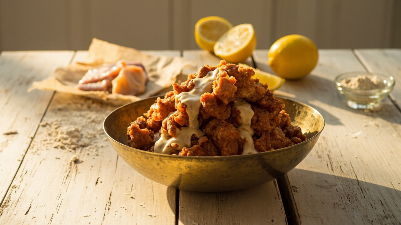Caramelized Onion Cod Fritters with Lemon and Cayenne