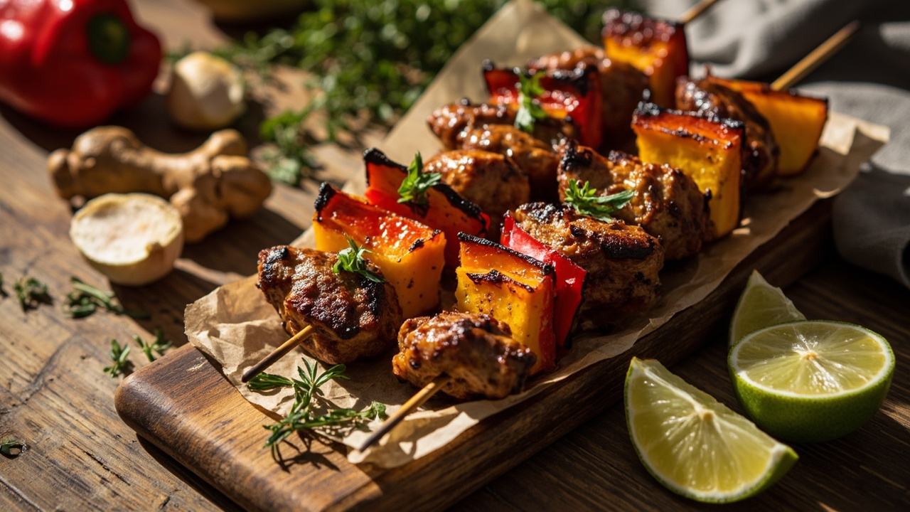 Caribbean Jerk Chicken and Butternut Squash Skewers
