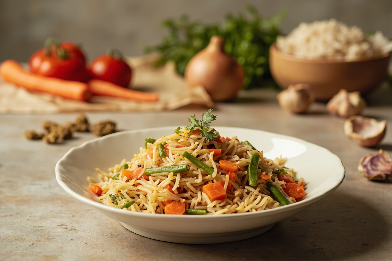 Carrot and Green Bean Vegetable Pulao