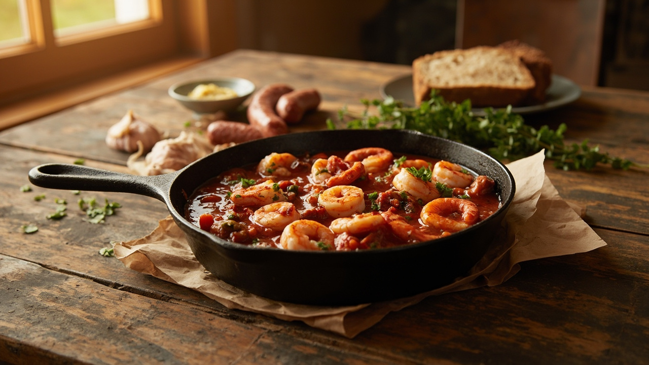 Cast Iron Shrimp and Andouille Skillet