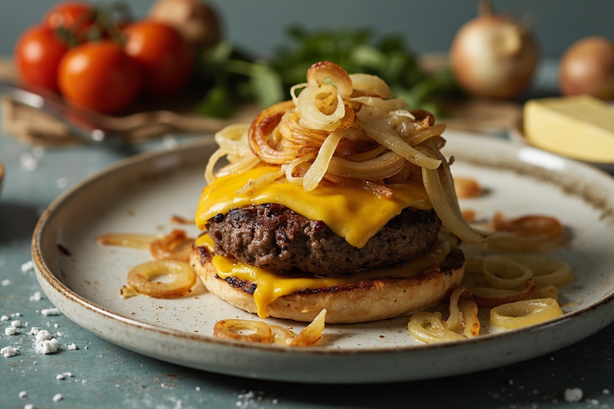 Cast-Iron Smashed Burgers with Onion