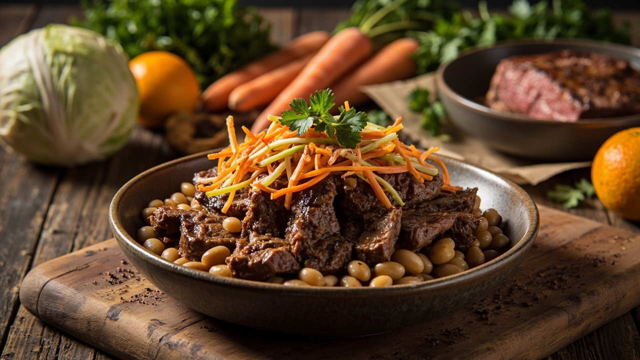 Charred Beef and Pinto Bean Bowl with Citrus Slaw