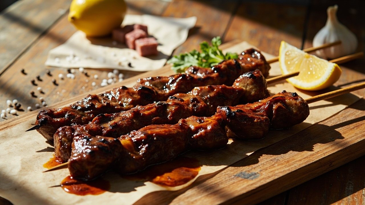 Charred Beef Steak Skewers with Smoky Glaze