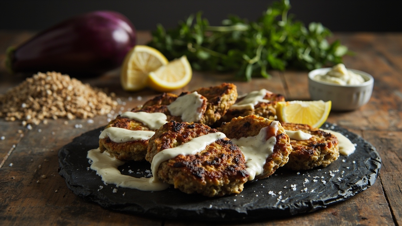 Charred Buckwheat and Eggplant Fritters with Garlic Yogurt