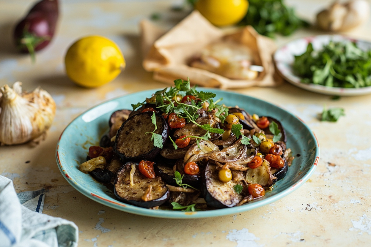 Charred Eggplant Salad with Lemon and Onion