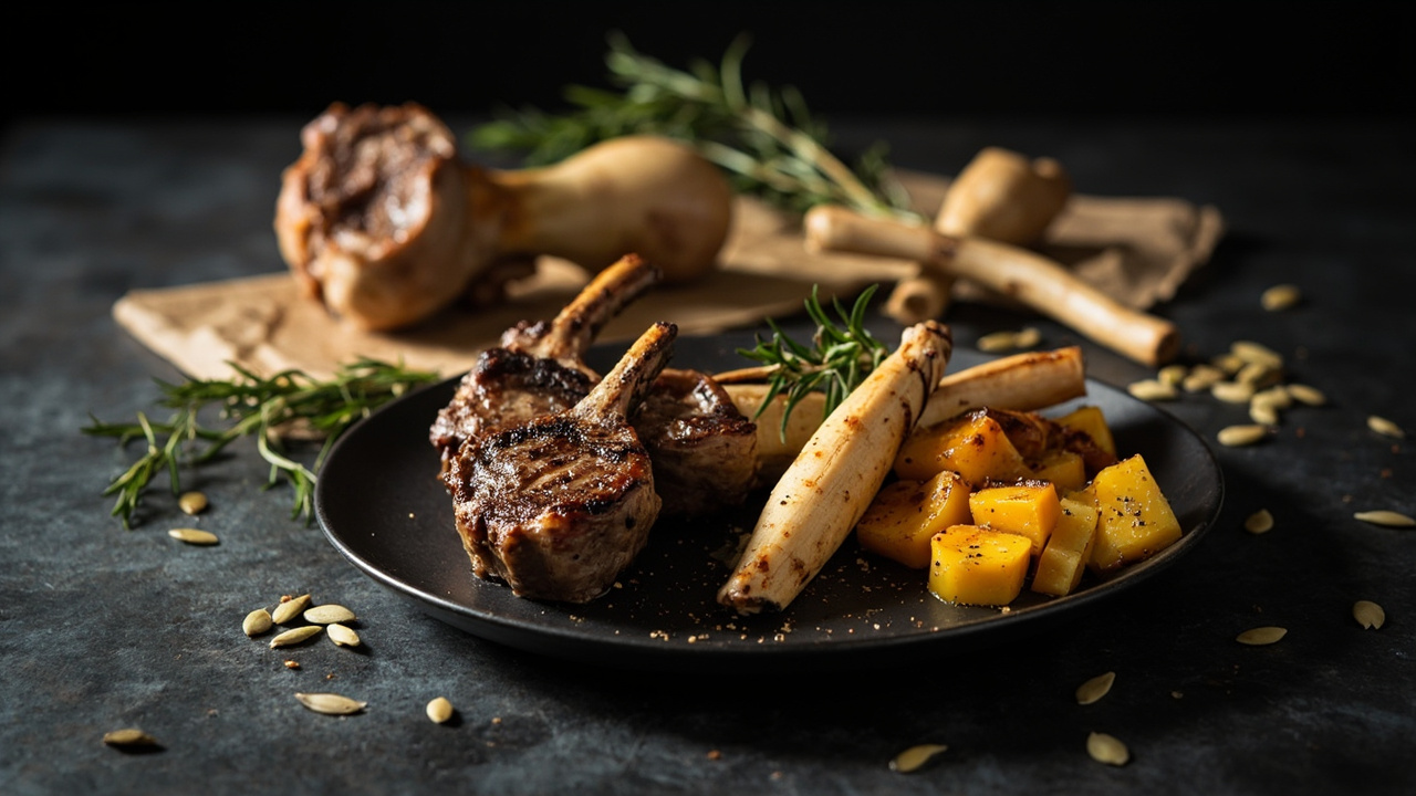 Charred Lamb Chops with Parsnip and Pumpkin-Seed