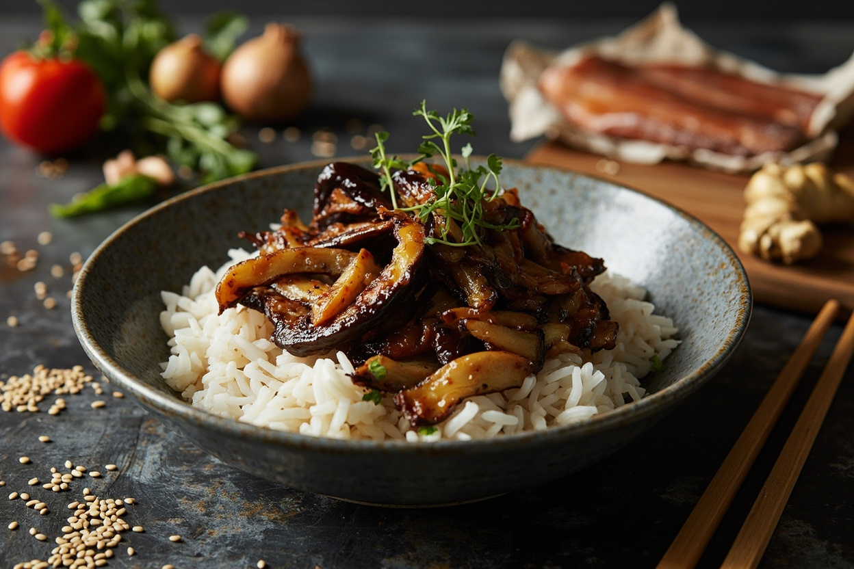 Charred Soy-Glazed Eggplant Rice Bowl