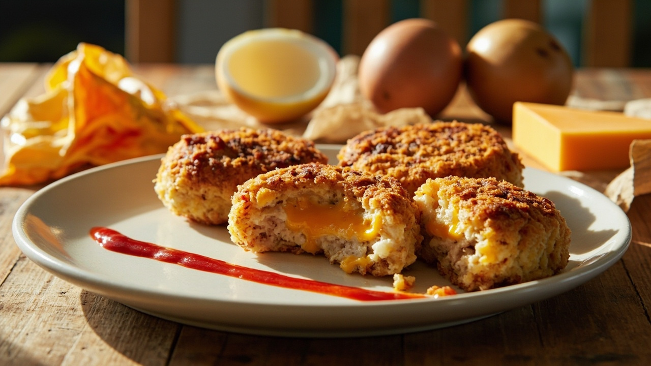 Cheesy Chip-Crusted Tuna Rice Cakes