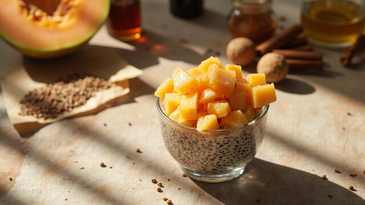 Chia Seed and Coconut Pudding with Cantaloupe