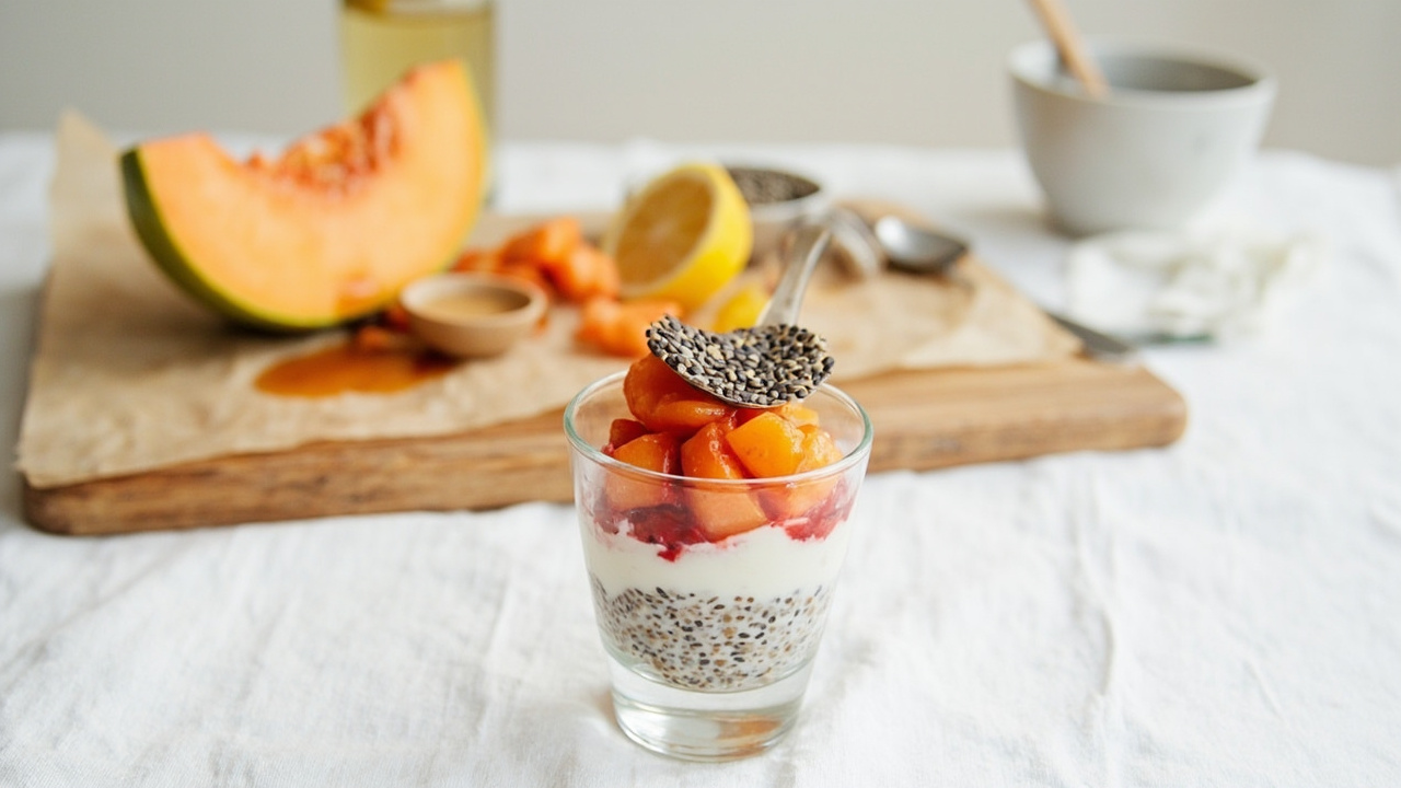 Chia Seed and Yogurt Parfait with Honeyed Cantaloupe