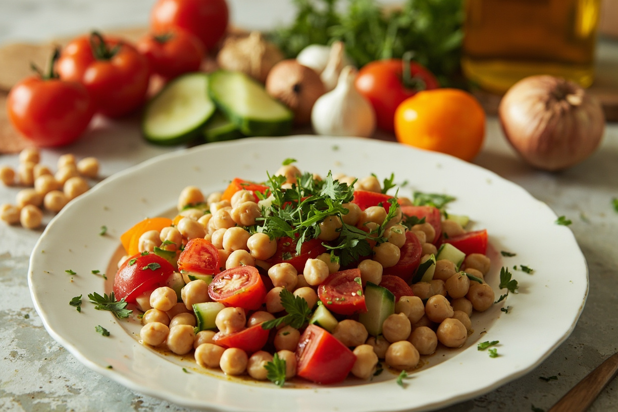 Chickpea Salad with Tomato and Cucumber