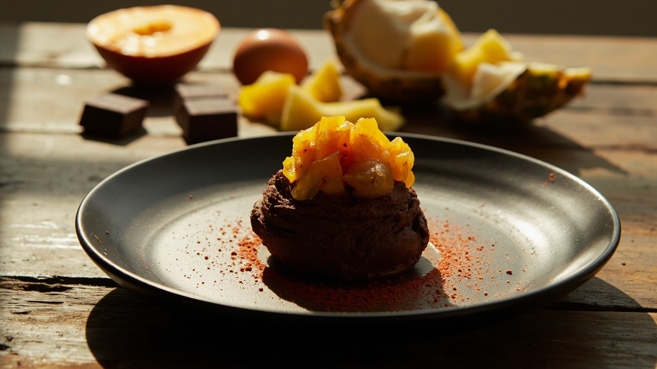 Chili Spiced Chocolate Mousse With Tropical Fruit