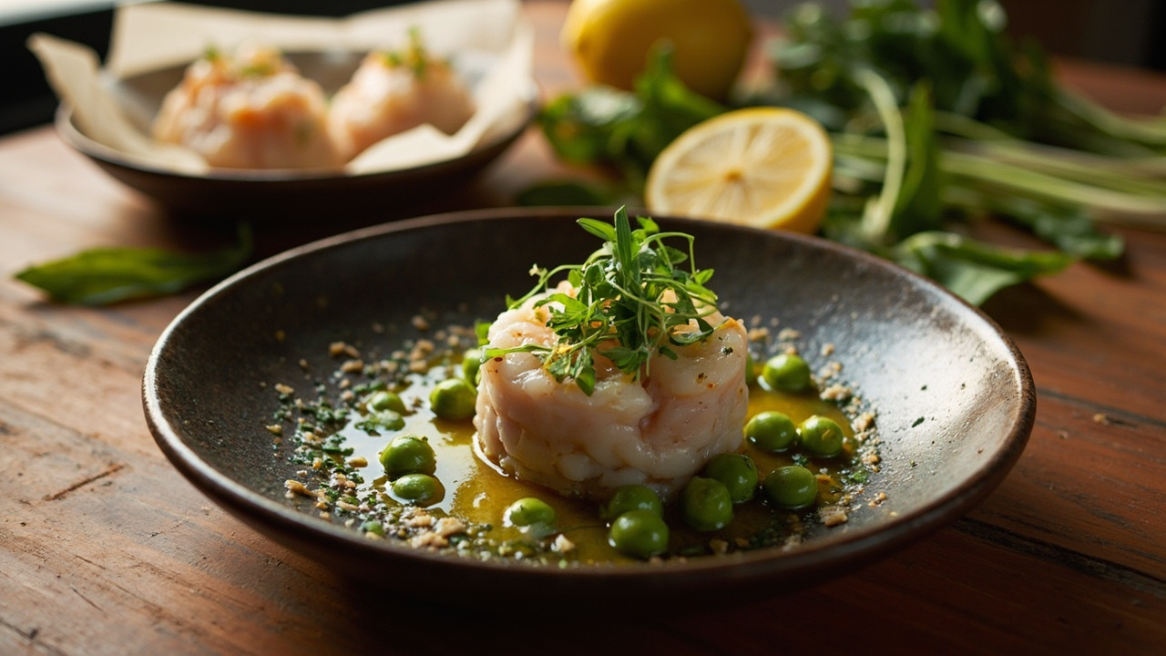 Chilled Scallop Tartare with Snap Peas and Sesame Oil