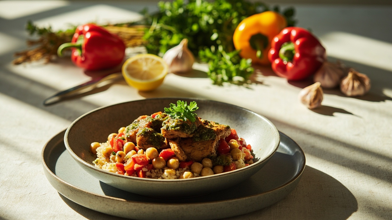 Chimichurri Chicken Bowl with Roasted Bell Peppers & Chickpeas