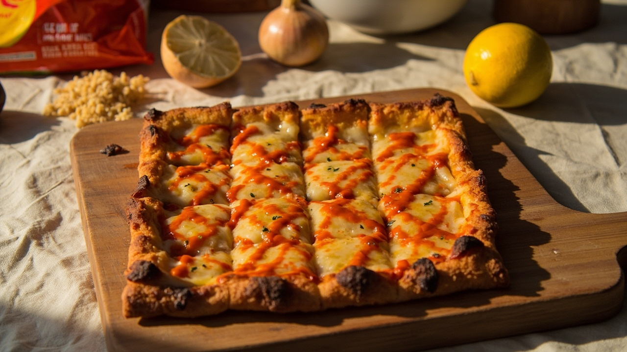 Chip Crust Pizza with Sriracha Drizzle