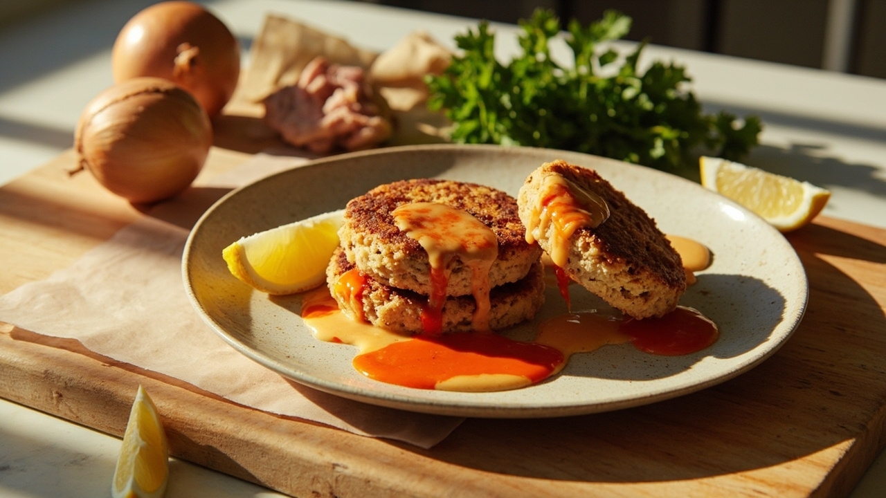 Chip-Crusted Tuna Patties with Sriracha Mayo