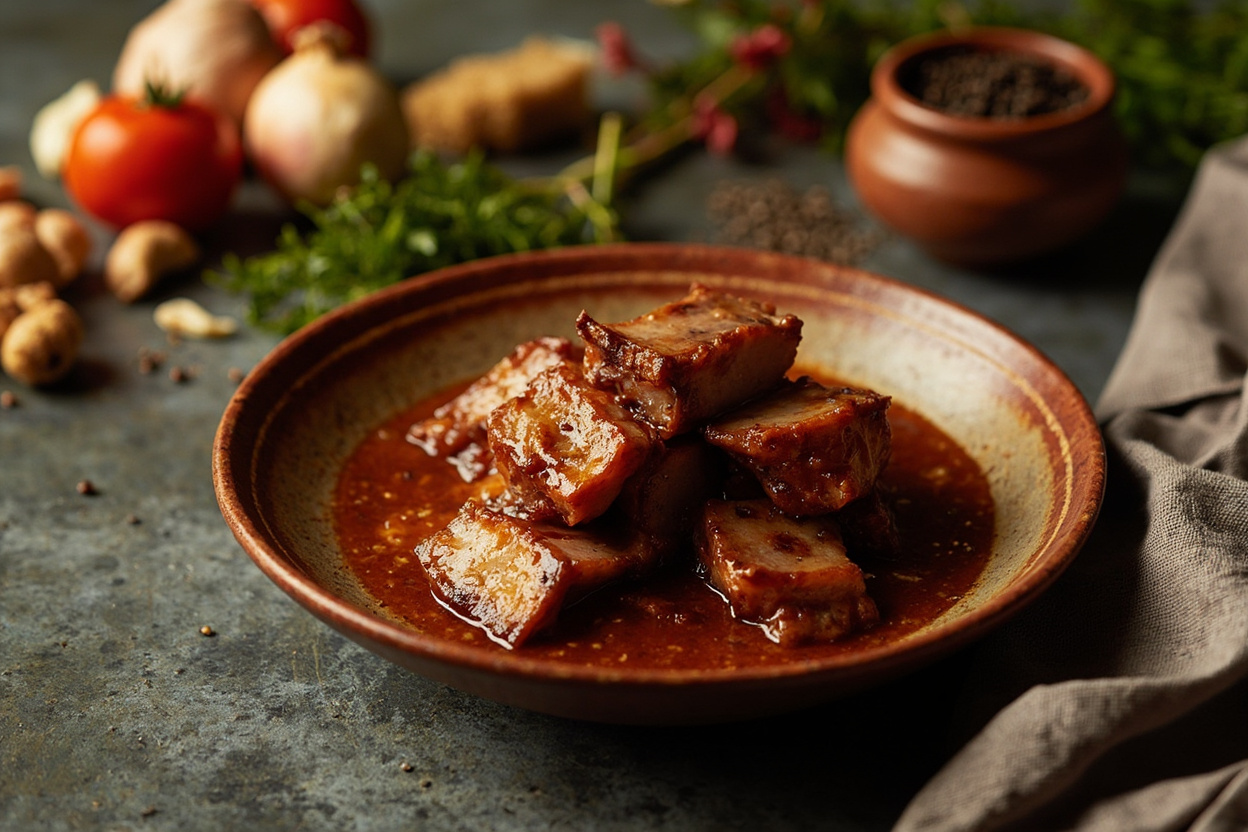 Claypot Caramel Pork Belly with Crushed Pepper