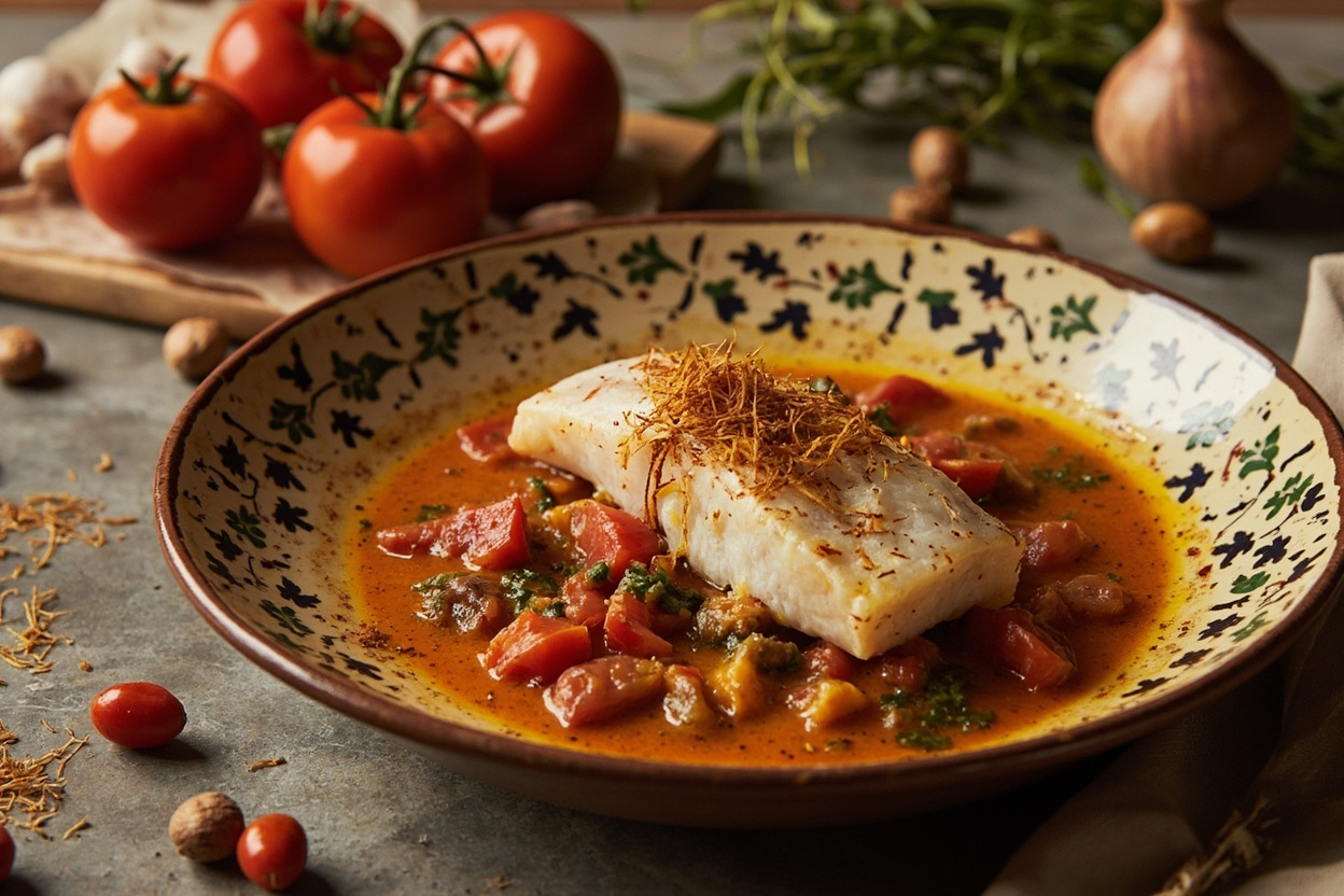 Coastal Cod Tagine in Saffron Pepper Sauce