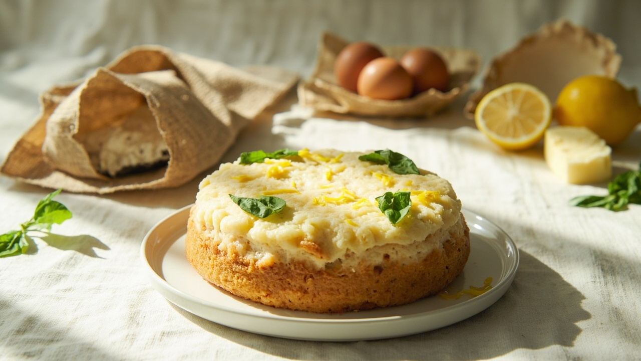 Coconut Flour Cake with Lemon Zest and Fresh Basil