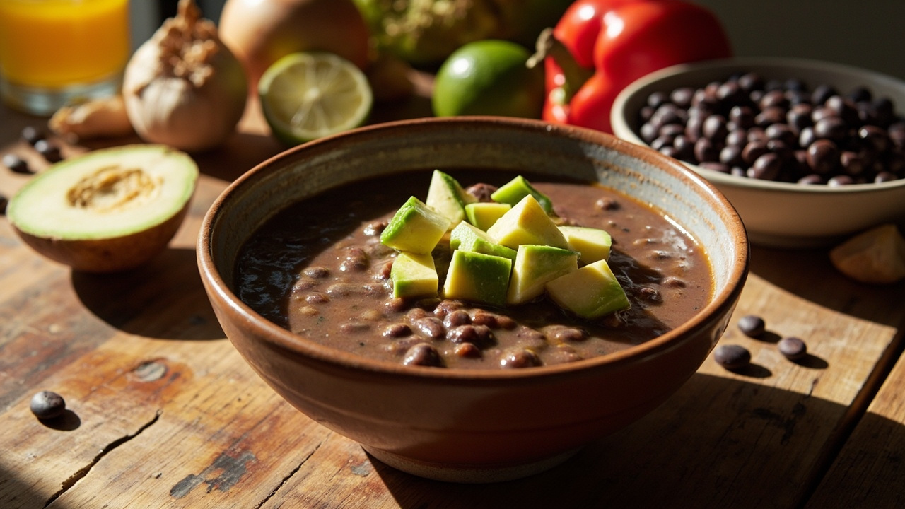 Coconut Milk Black Bean Soup with Avocado and Lime