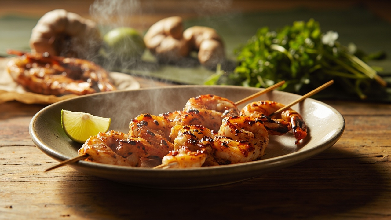 Coconut Shrimp Skewers with Smoked Paprika and Black Pepper
