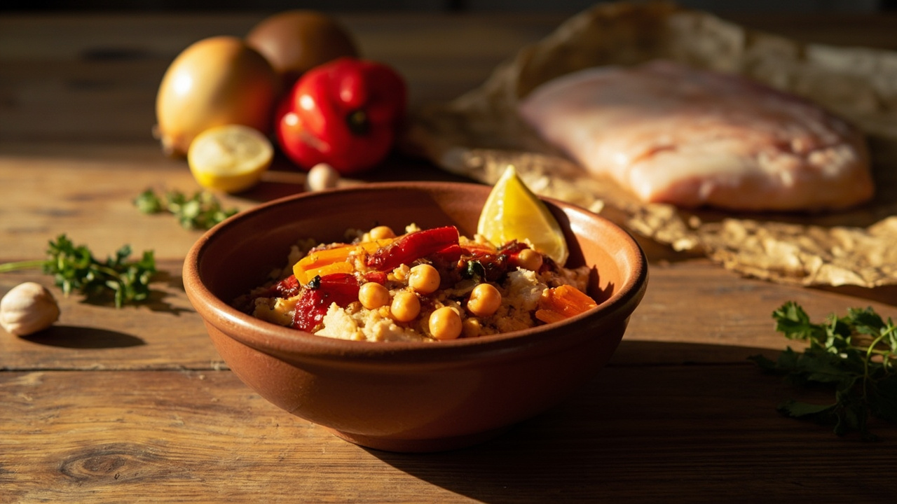 Cod and Chickpea Braise with Roasted Peppers