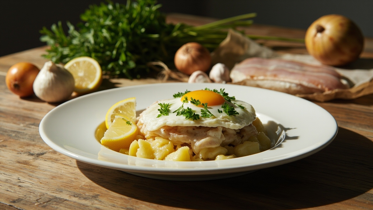 Cod and potato hash with a coddled egg