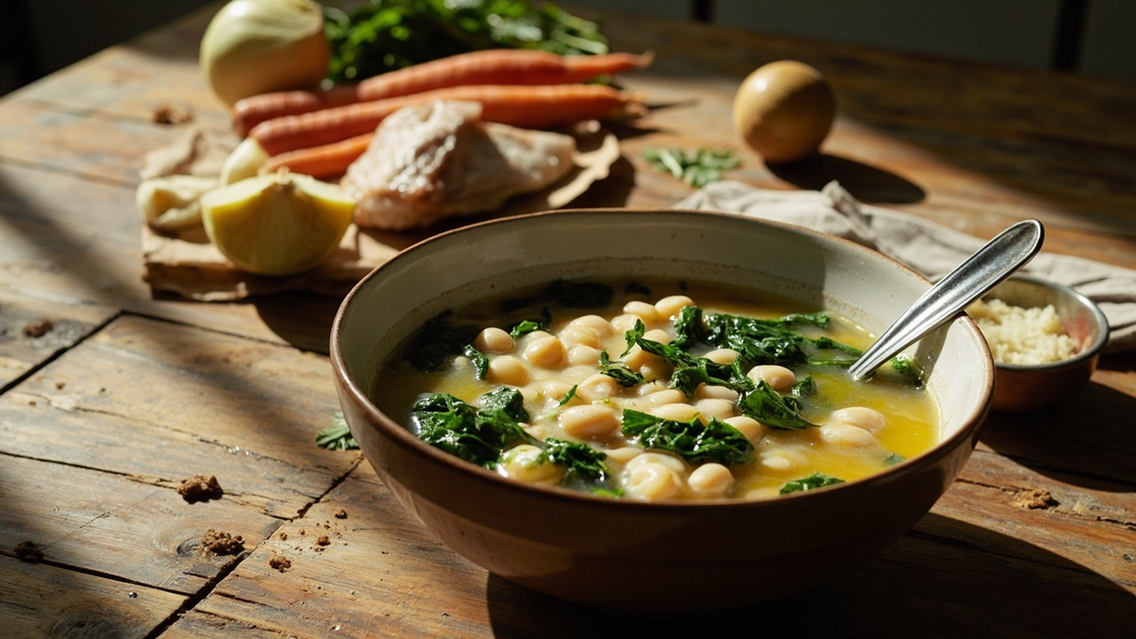 Cod and White Bean Soup with Spinach and Sweet Onion