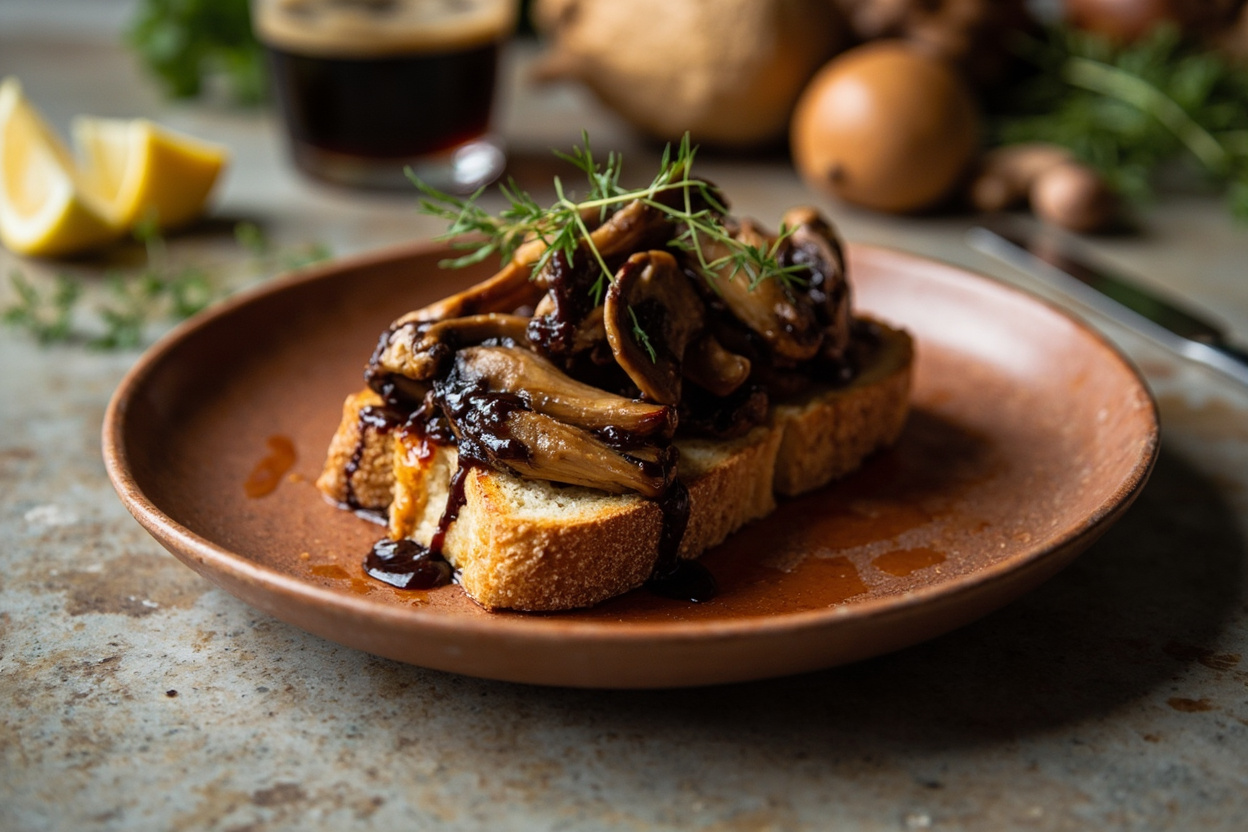 Coffee-Stout Glazed Mushroom Toast