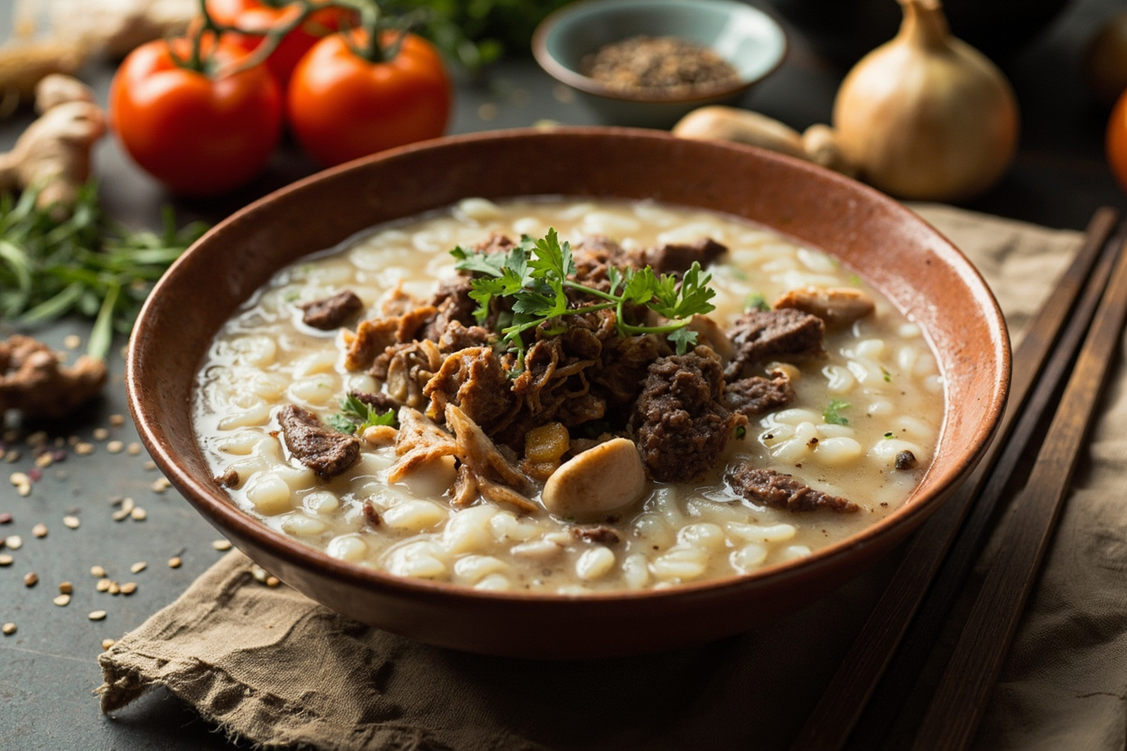 Comforting Beef and Mushroom Rice Porridge