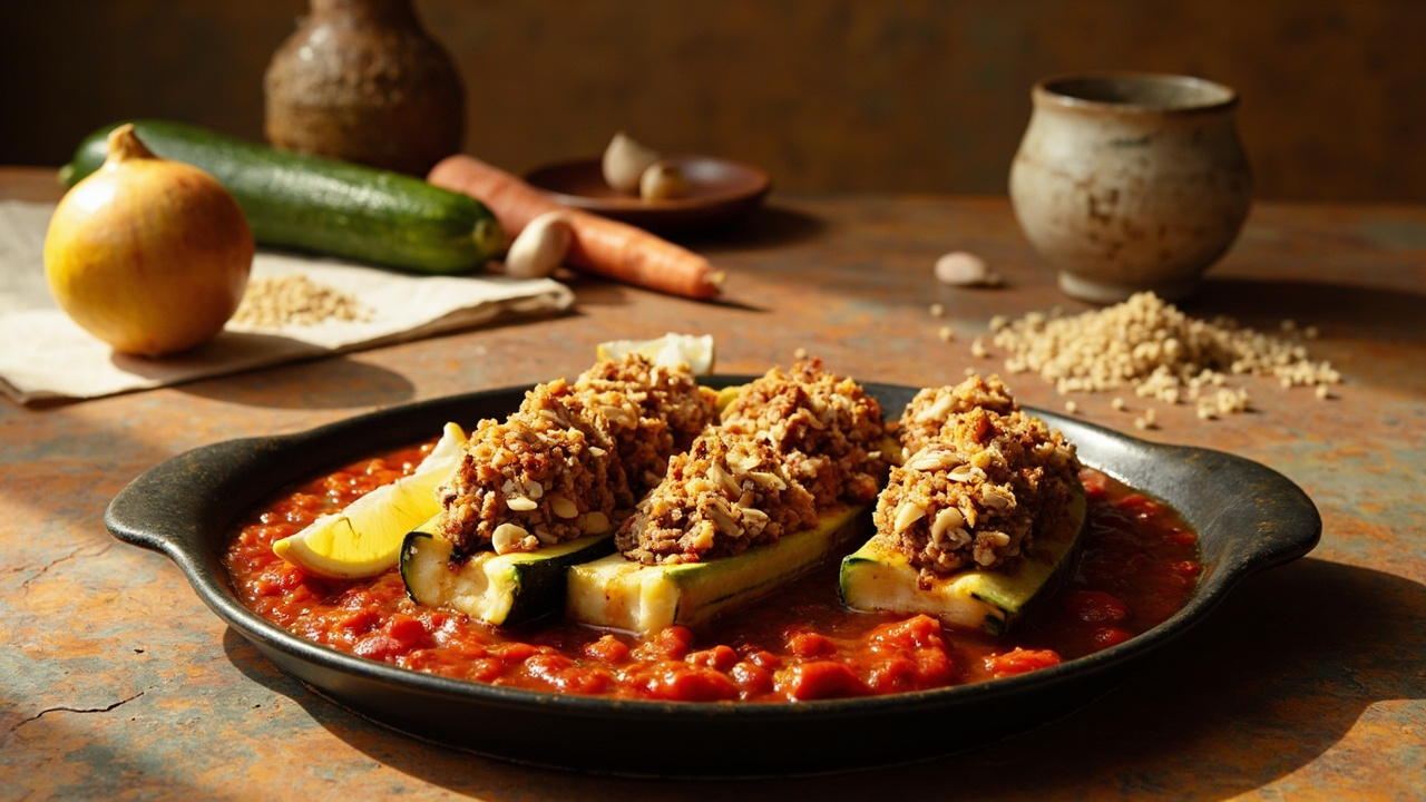 Couscous-Stuffed Zucchini with Tomatoes and Toasted Almonds