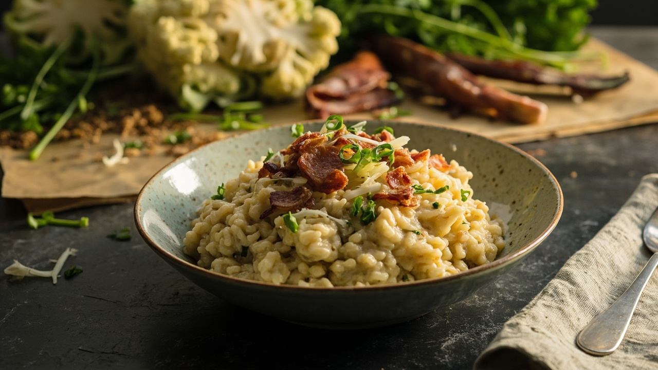 Creamy Cauliflower Risotto with Bacon and Herbs
