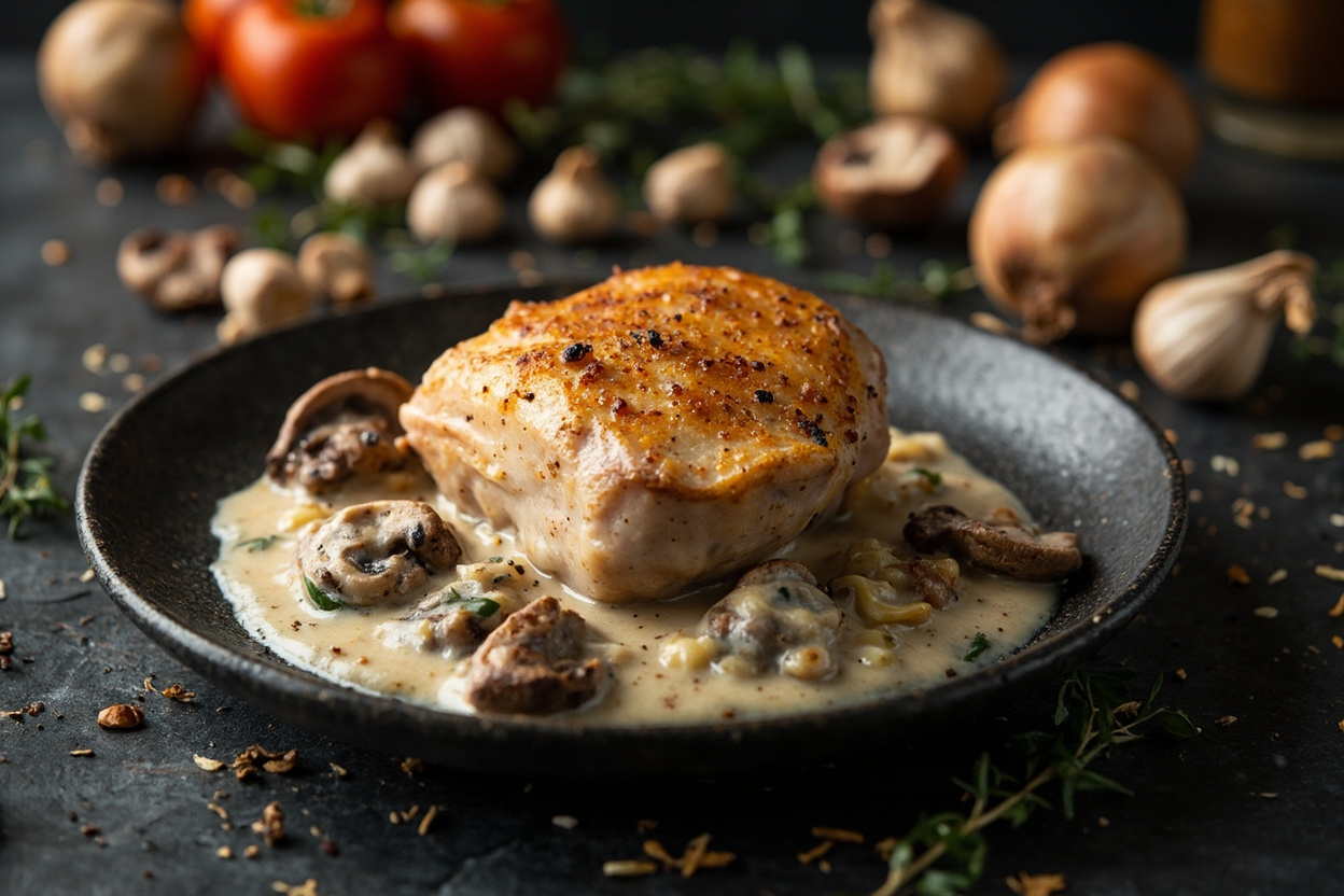 Creamy Mushroom Chicken Thigh Bake