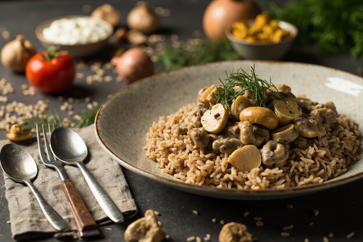 Creamy Mushroom Stew over Brown Rice