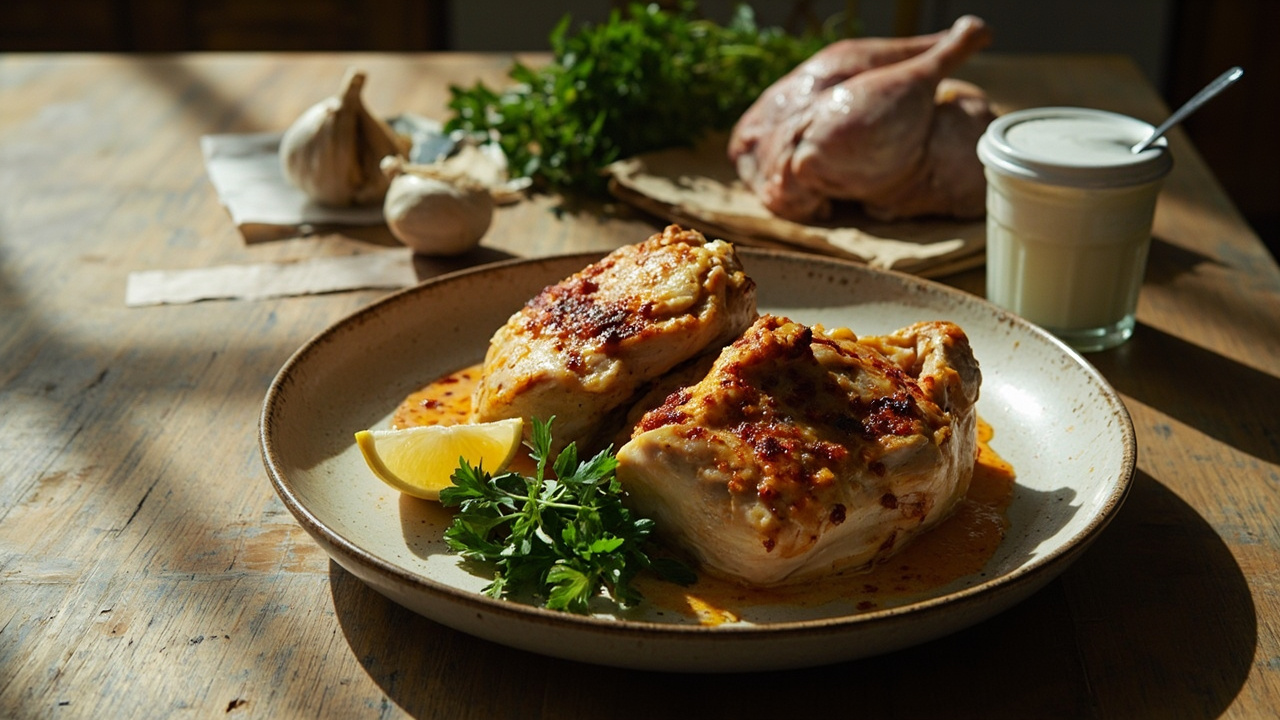 Creamy Yogurt and Garlic Roast Chicken Thighs with Parsley
