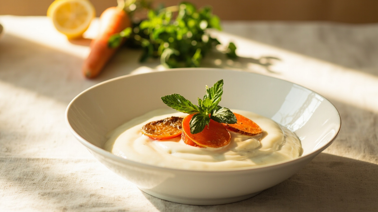 Creamy yogurt with roasted carrot and mint