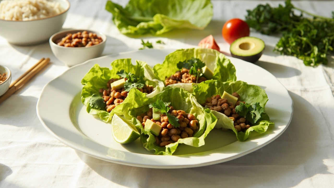 Crisp Lettuce Wraps with Pinto Beans and Fresh Herbs