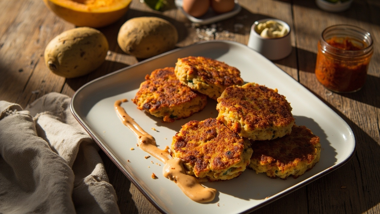 Crispy Butternut Squash and Potato Cakes with Smoky Paprika Mayo