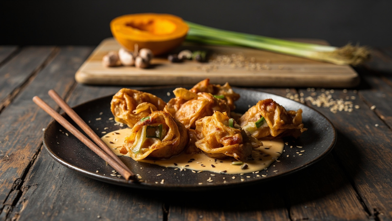 Crispy Butternut Squash and Scallion Wontons with Smoked Paprika Aioli