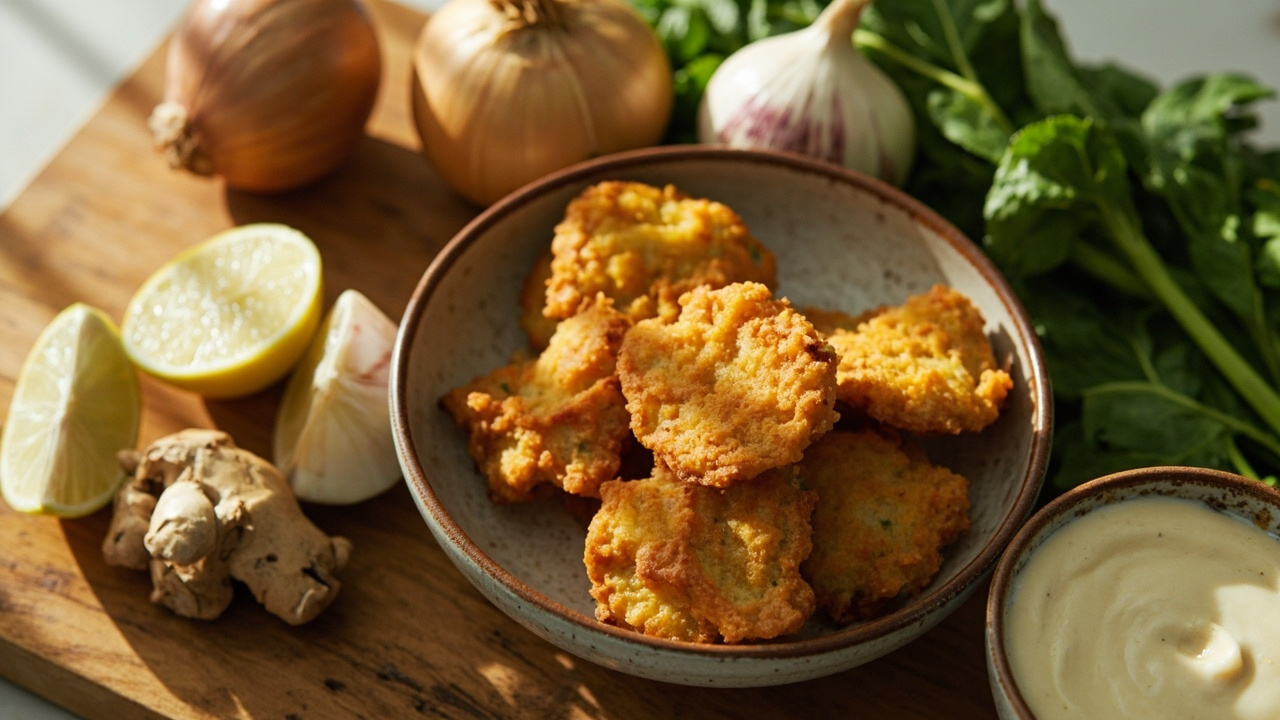 Crispy Chickpea & Spinach Pakoras with Tahini Lime Dip