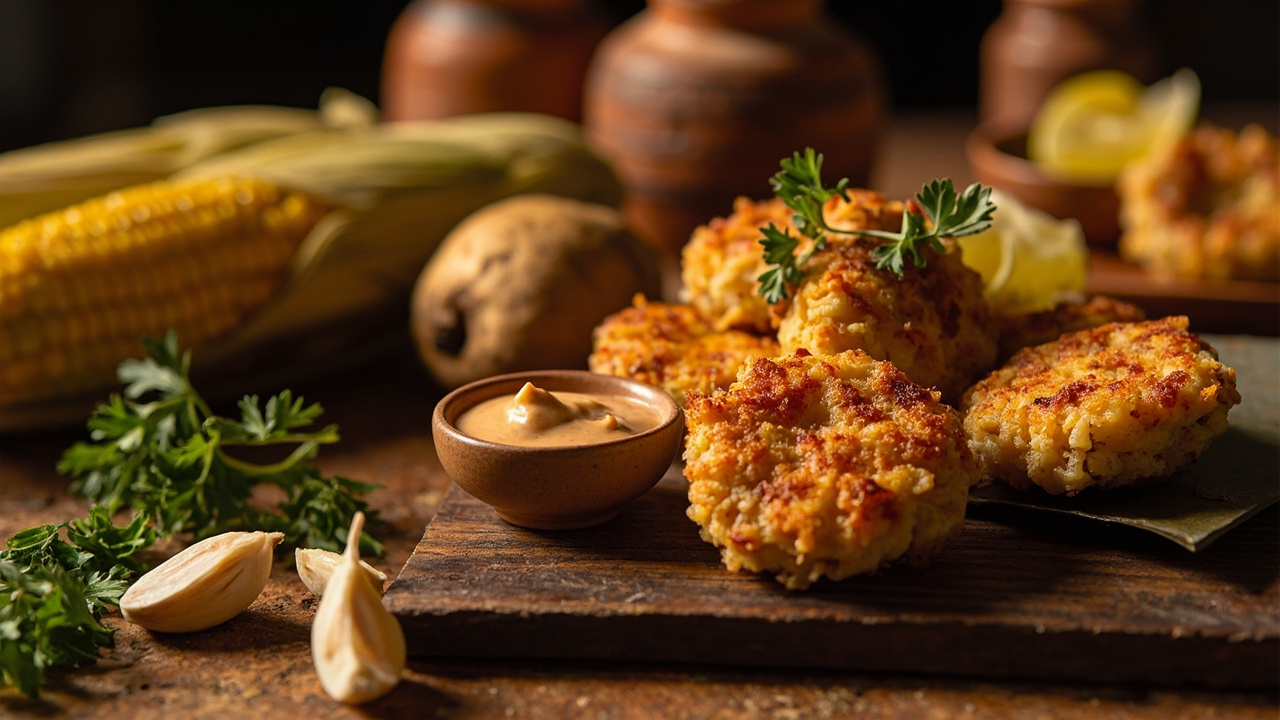 Crispy Corn and Cod Cakes with Smoked Paprika Aioli