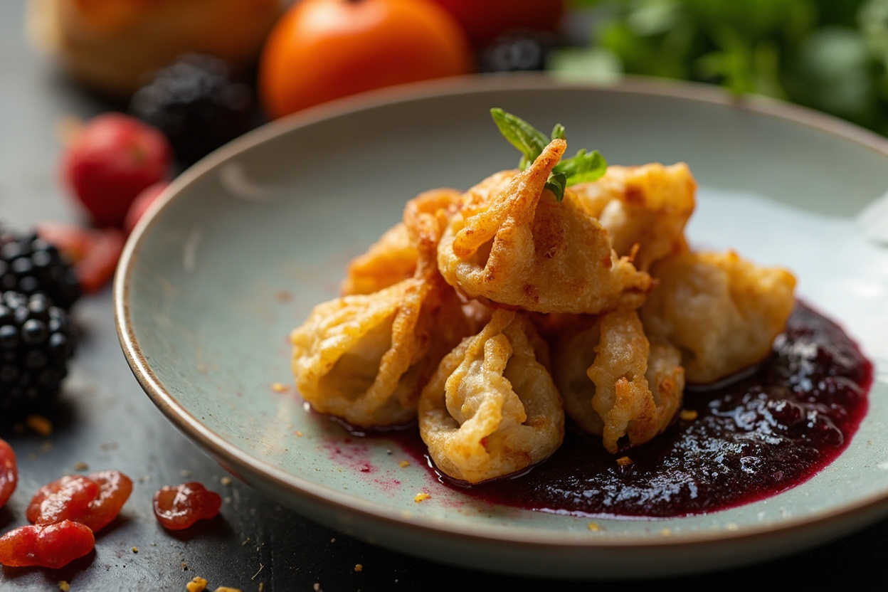 Crispy Dumplings with Frozen Berry Sauce