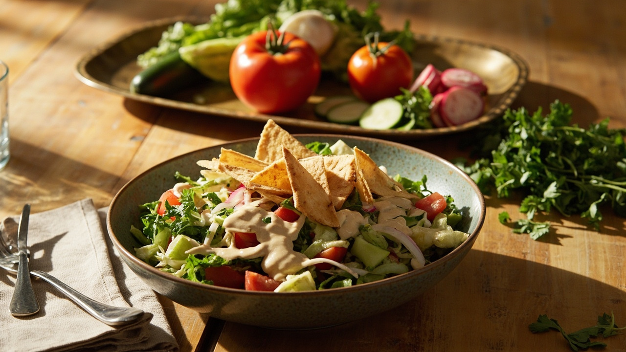 Crispy Fattoush with Whipped Tahini Dressing